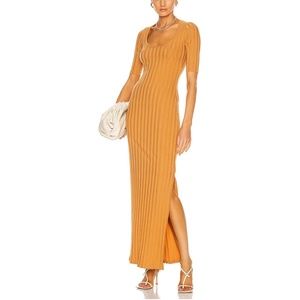 NWT Jonathan Simkhai Amanda Maxi Dress Cashew Brown Yellow Camel Size S